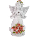 Angel Resin LED Garden Decor White Angel Figurine with Light-Up Heart & Rose AccentsCharming Outdoor Yard/Patio Ambient Statue