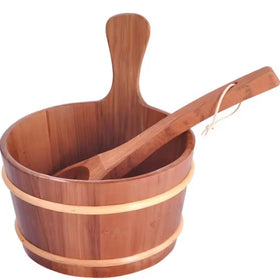 Wooden Sauna Accessories Bucket and Ladle Set for Dry Steam Sauna Room with Traditional Design