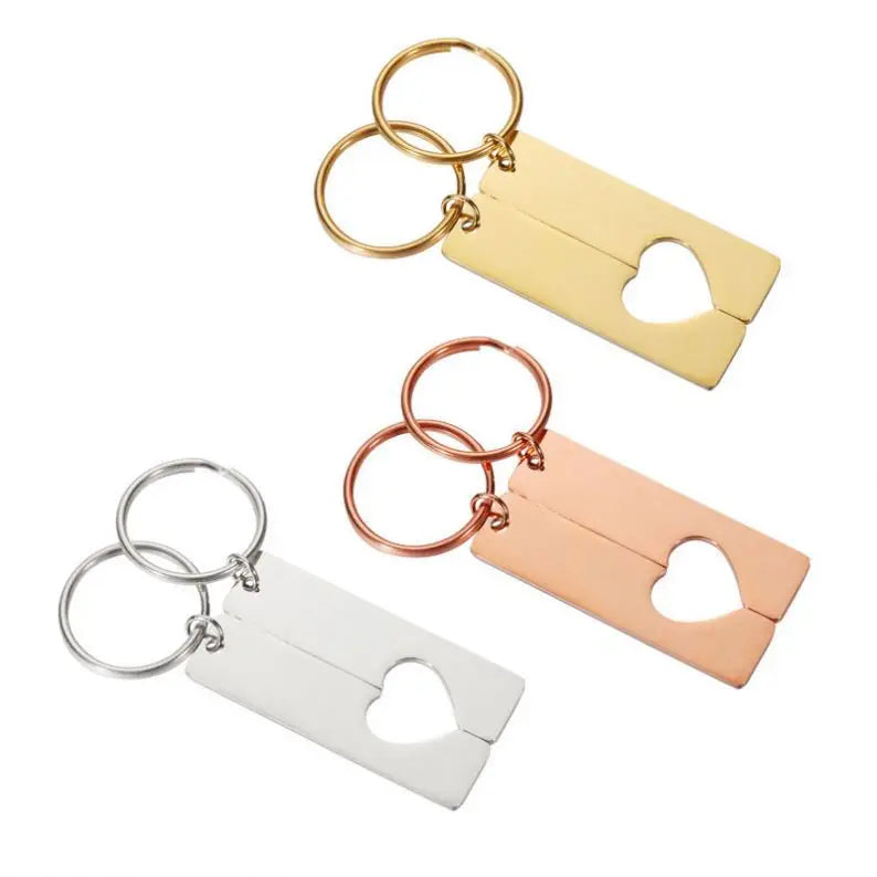 Personalized Mirror Polish Stainless Steel Blank Keyring Couple Valentine's Day Souvenir Heart Engraved DIY Blank Metal Keychain