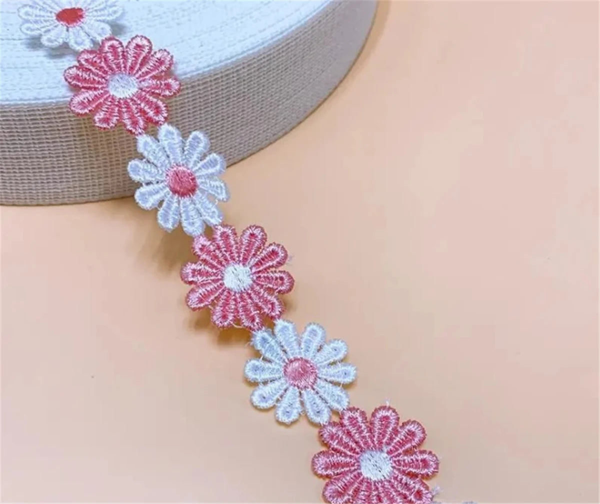 1 Yard Colour Embroidered Lace Trim Flower Applique Sewing DIY DressClothing Accessories