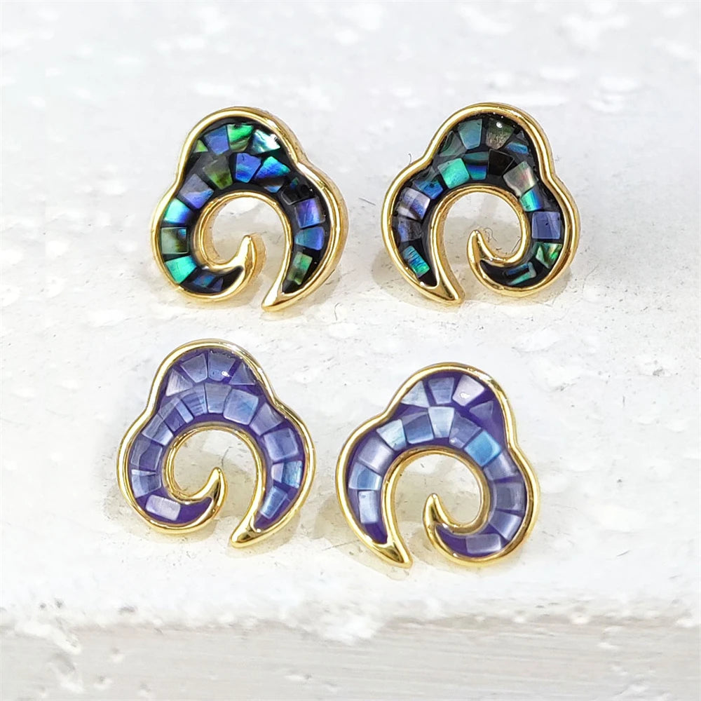 925 Sterling Silver Chinese Lucky Amulet Jewelry Xiangyun Shape Earrings Natural Mother of Pearl Shell Gold Plated Cloud Earring