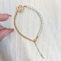 Camellia Girl Elegant Pearl Bracelet with 5-6mm Natural Close to Potato Pearls Beautiful Crystal Jewelry Gift for Women