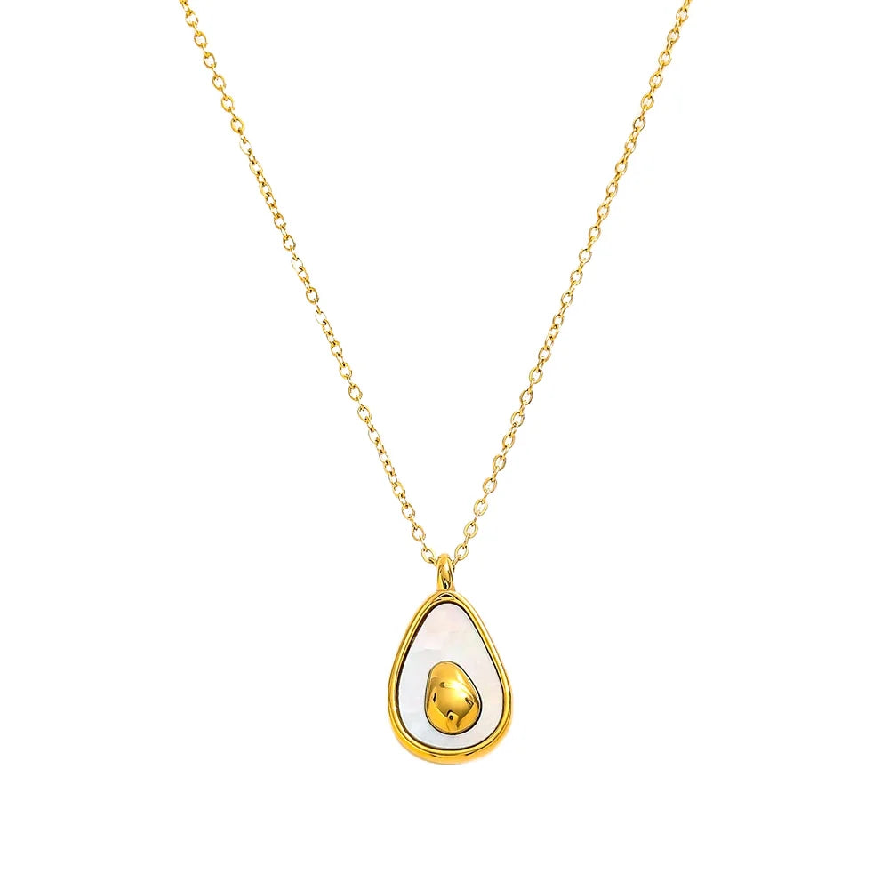 Ouj 18k Gold Plated Elegance Avocado Shell  Trendy Geometric Dainty Chain Stainless Steel Wholesale Pendant Necklace