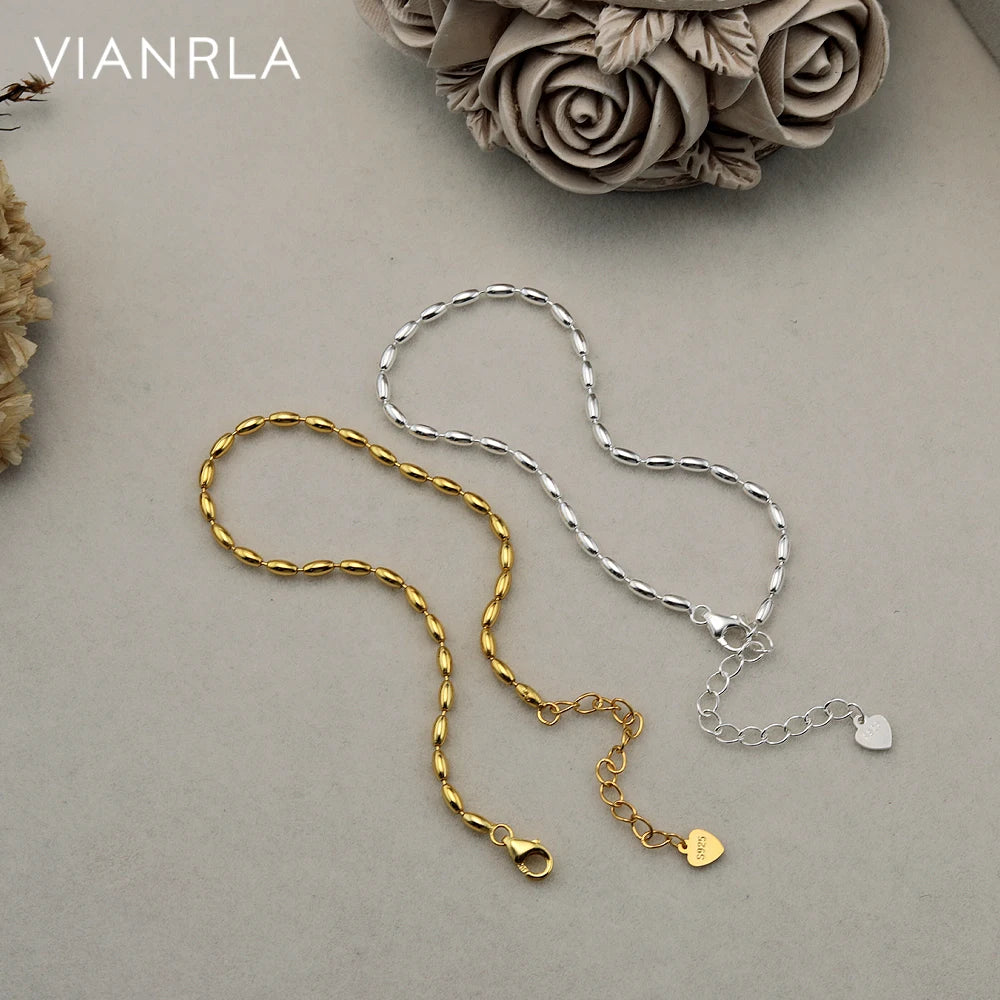 VIANRLA Fine Ball Chain for Girl Jewelry 18k Gold Plated 925 Sterling Silver Link Bracelets