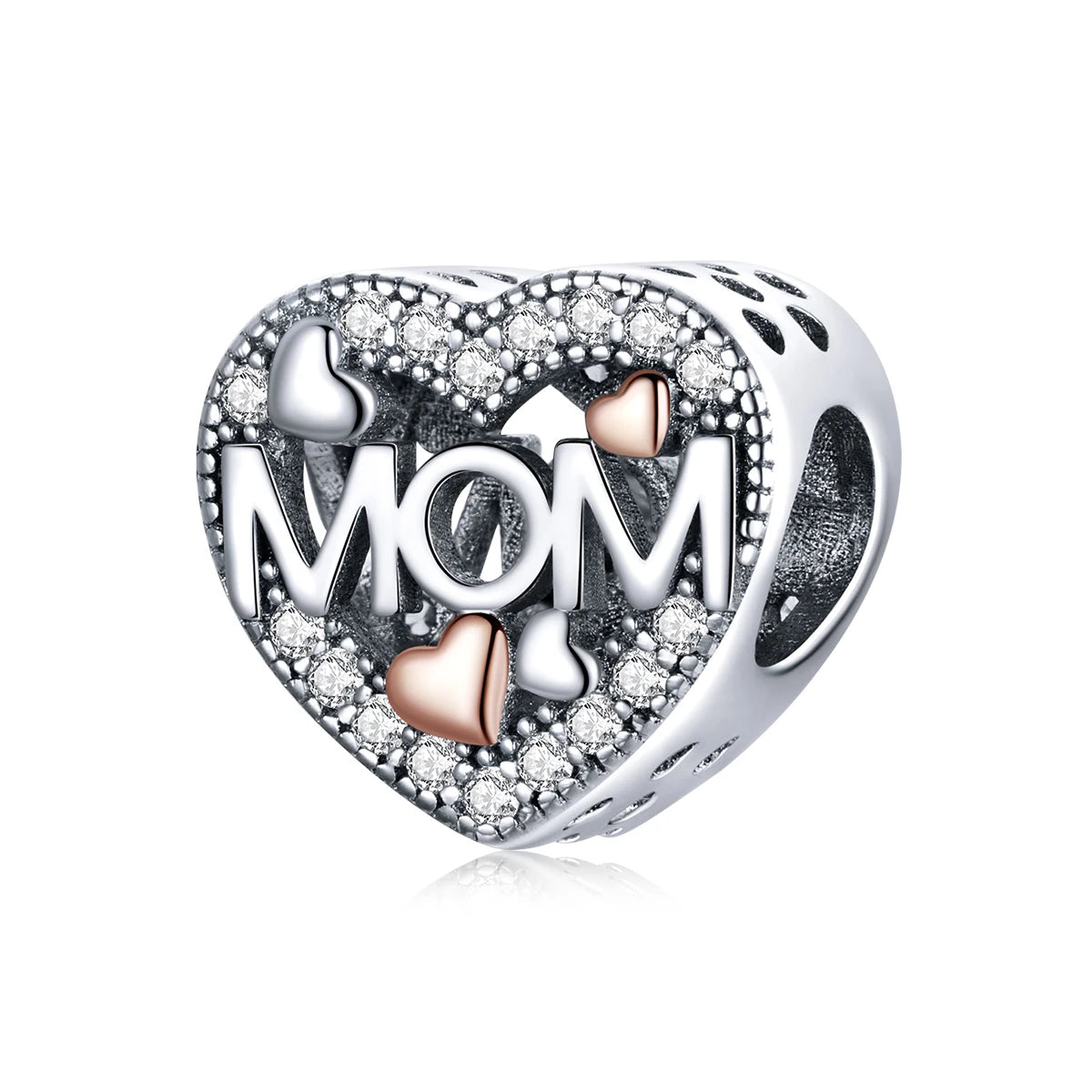 Rose Gold Heart Mother Gift 925 Sterling Silver Charm Mother's Day Gift Fit Bracelet Jewelry Making BSC420