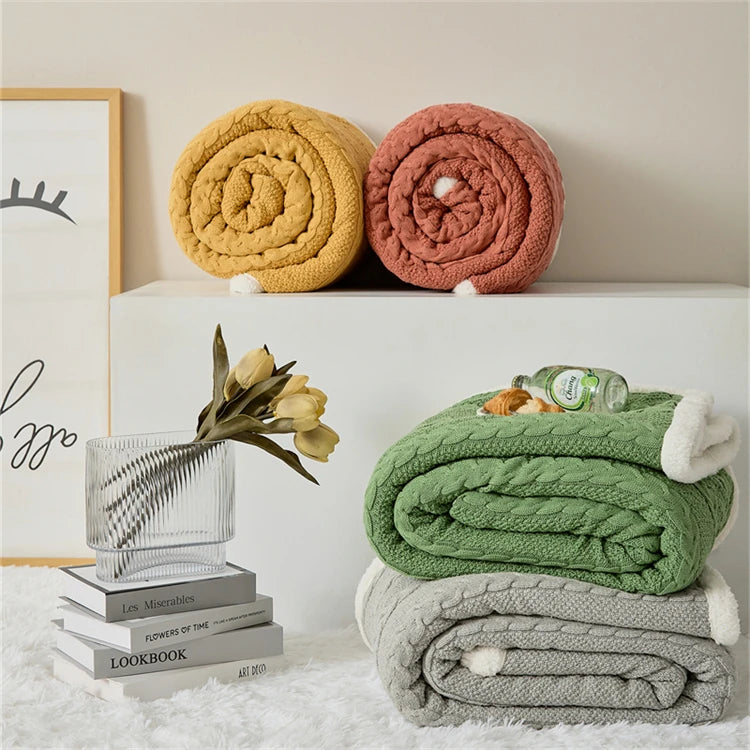 Luxury Thick Winter Warm Quilt Blanket Super Soft Fluffy Knitted Autumn Sherpa Blanket Bed Bedspread Plaid Blanket