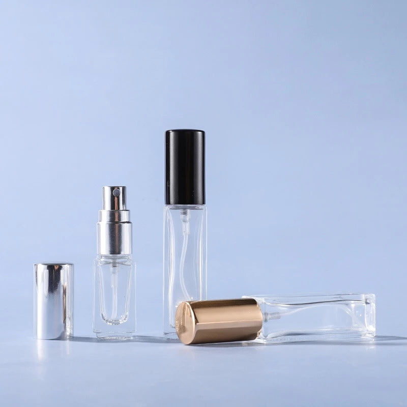 Luxury Empty Small Clear Glass Perfume Bottle Wigs 3ml 5ml 10ml 15ml Pump Sprayer Custom Logo Screen Printing Custom Cap Color