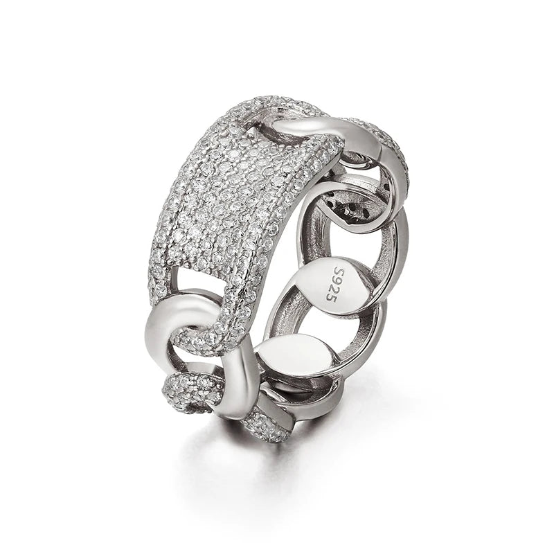 Bling Full Diamond Band Design S925 Ring Men Women Iced Out Sterling Silver Ring Hip Hop Fashion Jewelry 2021