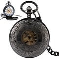 Double Hunter Hand-winding Skeleton Mechanical Movement Pocket Watch Manual Winding Retro Fob Chain Watch with Two Open Case