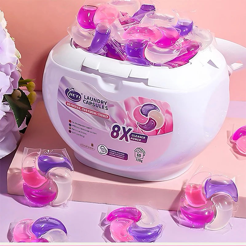 60pcs 12g Apparel English Label Laundry Detergent Pod Capsule Stain Removal Laundry HE 4 in 1 Long Fragrance Lasting Gel