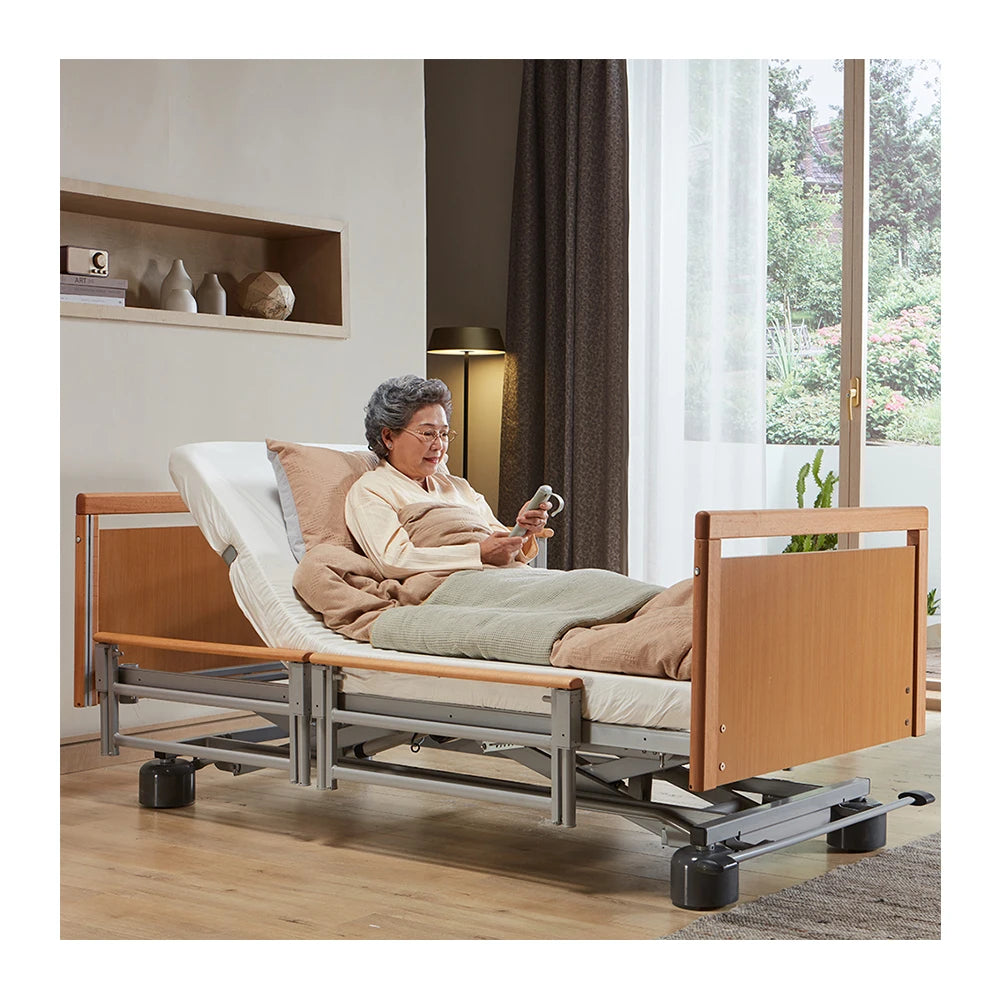 High-quality Home Care Bed 5 Functions Electric Adjust Nursing Home Care Bed Wood Beech Adjustable Bed for Elderly