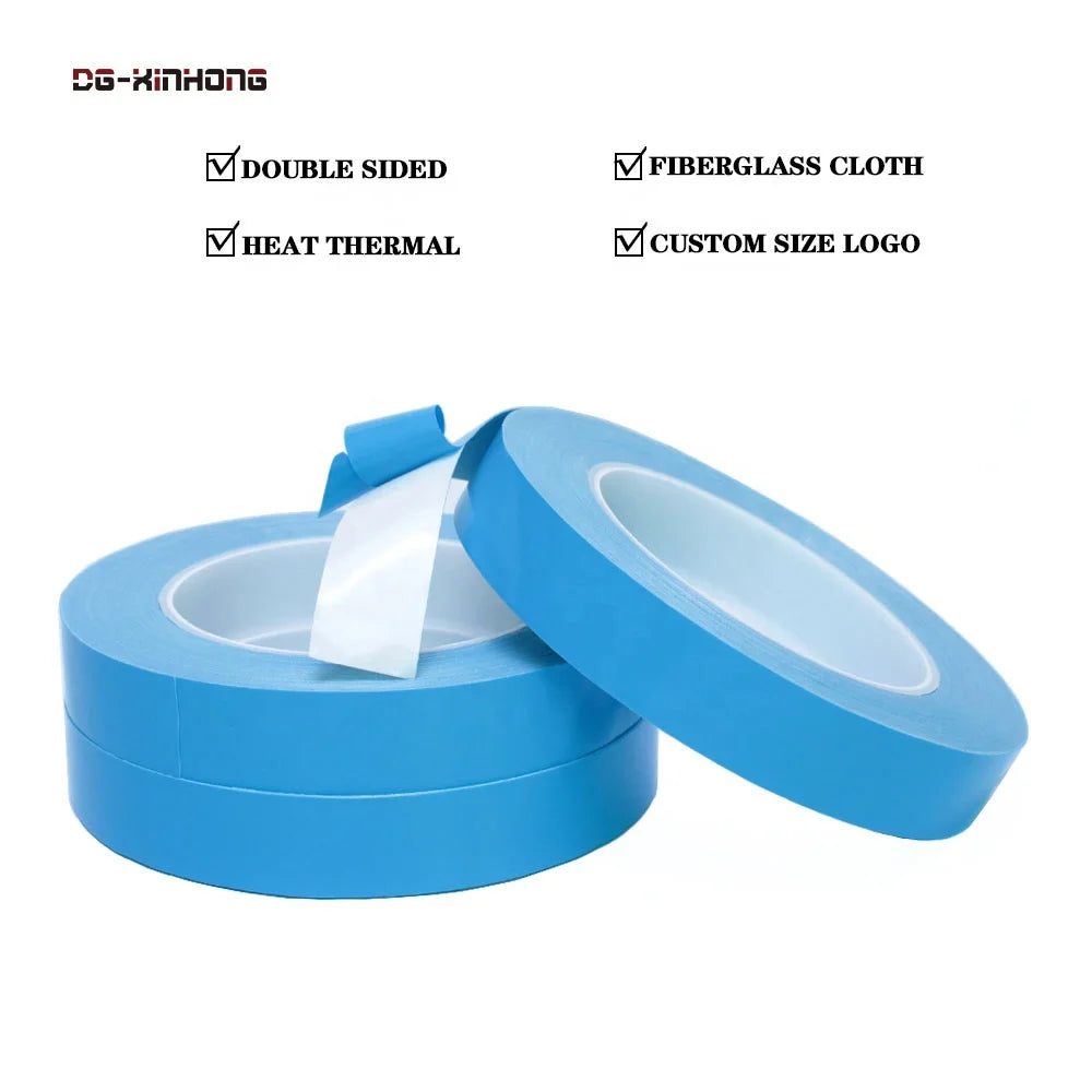 2- High Temperature Heat Resistant Blue PE Liner Fiberglass Cloth LED Light CPU Thermal Conductive Double Sided Adhesive Tape