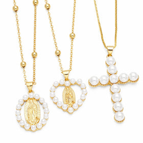ASJEWELRY White Pearl Cross Necklaces Protection Jewelry Copper Heart Shape Virgin Mary Necklaces for Women 2311 Nker20
