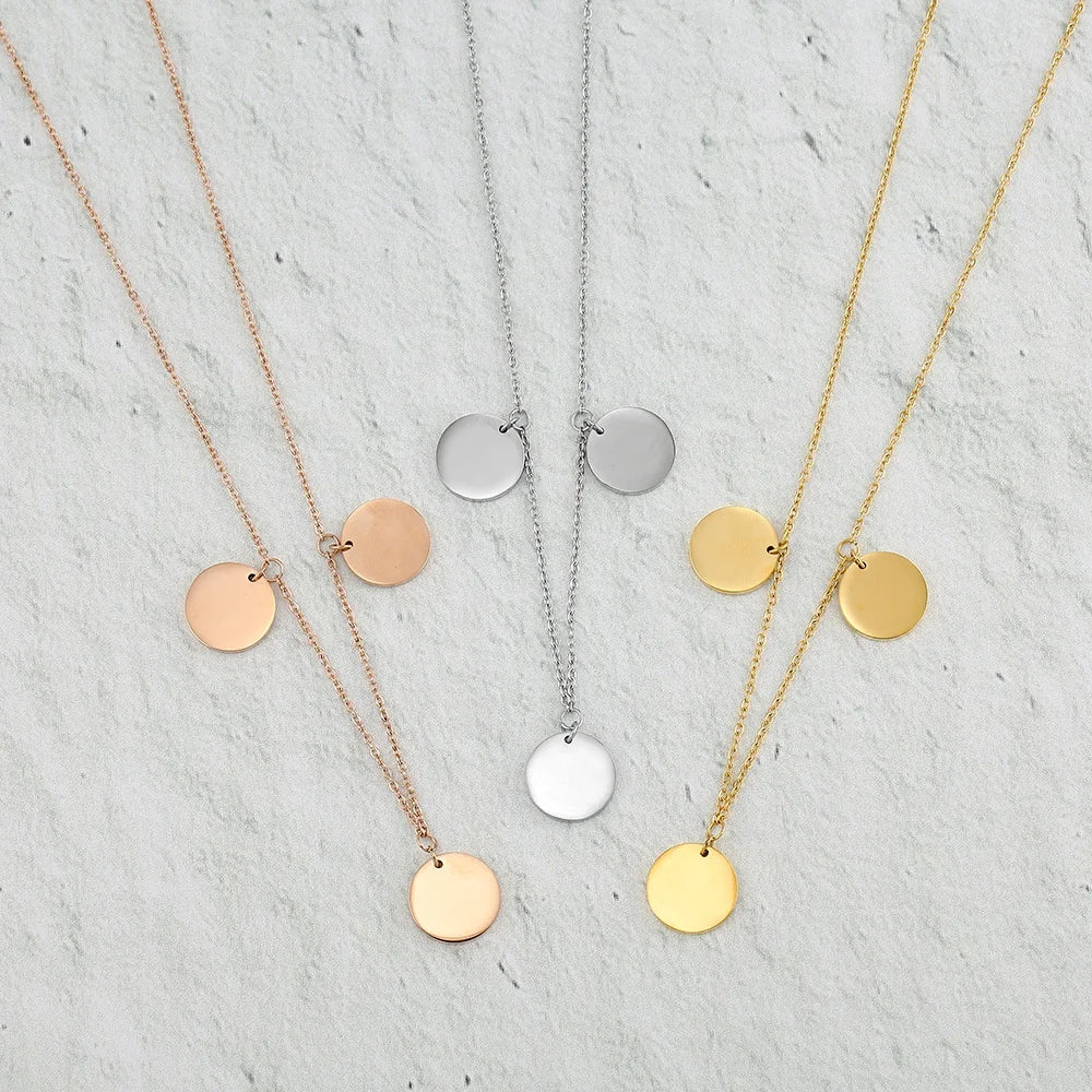 Customizable Stainless Steel 3pcs Multi Plain Coin Pendant Necklace Personalized Link Chain with Name Carving and Logo Date