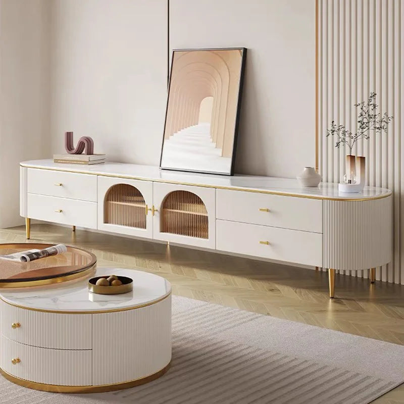 Modern Italian Style Carbon Steel Coffee Table and TV Cabinet Set with Drawers Factory Direct Home Furniture for Living Room