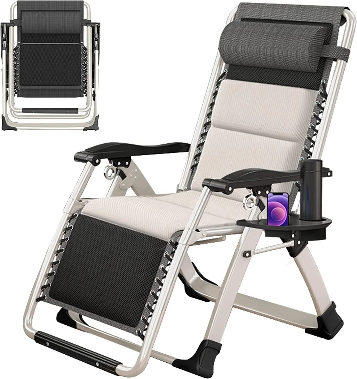 FDFIT Folding Winter Recliner with Warm Pad Camping Chair Outdoor Lounge Chairs Sun Loungers with Removable Cushion