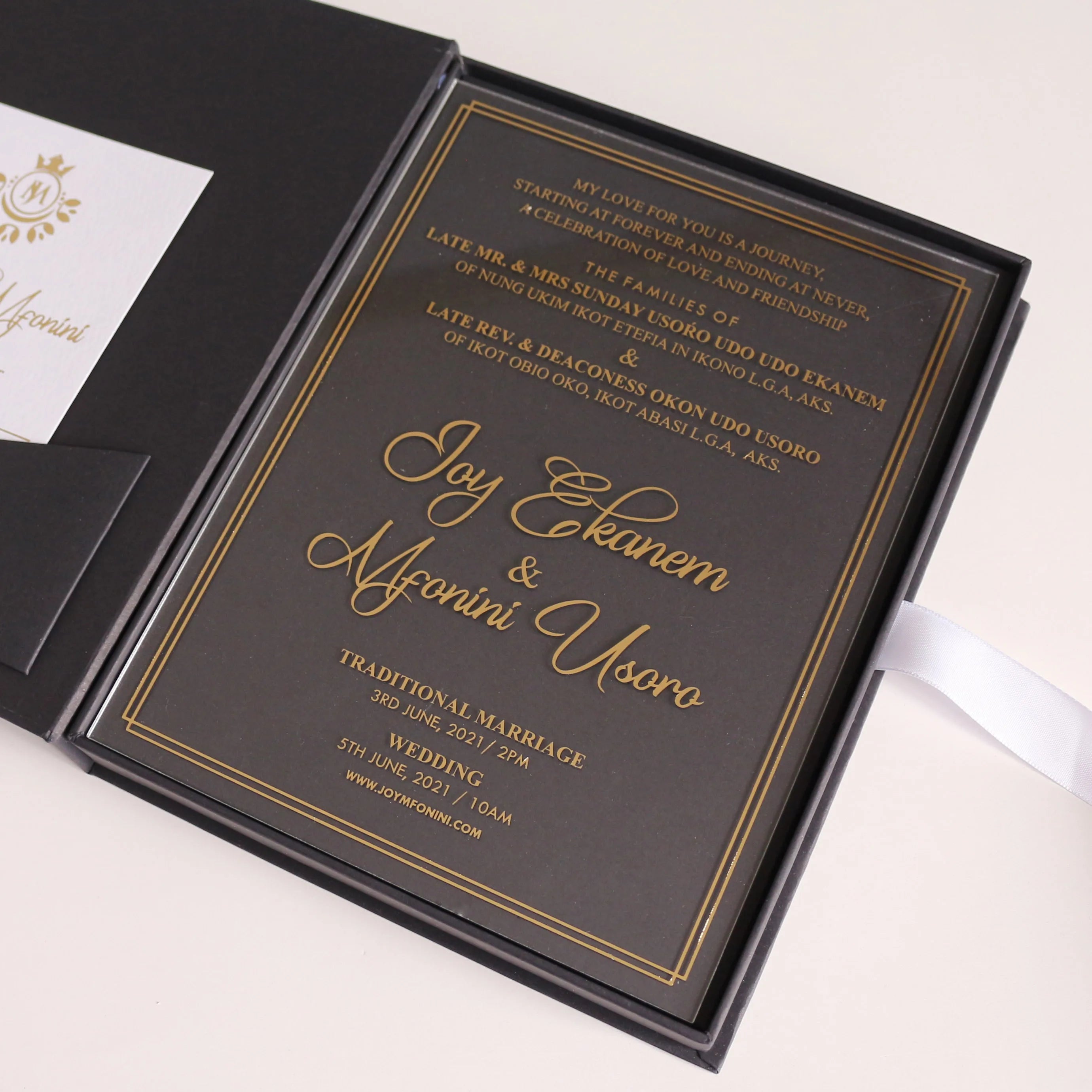Black Box Hardcover Transparent Acrylic Wedding Invitation Cards with RSVP Cards and Details Cards Thank You Cards