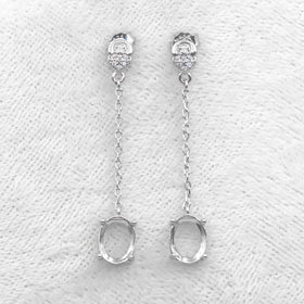 Sterling Silver 7*9mm Semi Mount Line Earrings Empty Support Blank Claws Setting S925 Base Without Center Stone for DIY Inlay