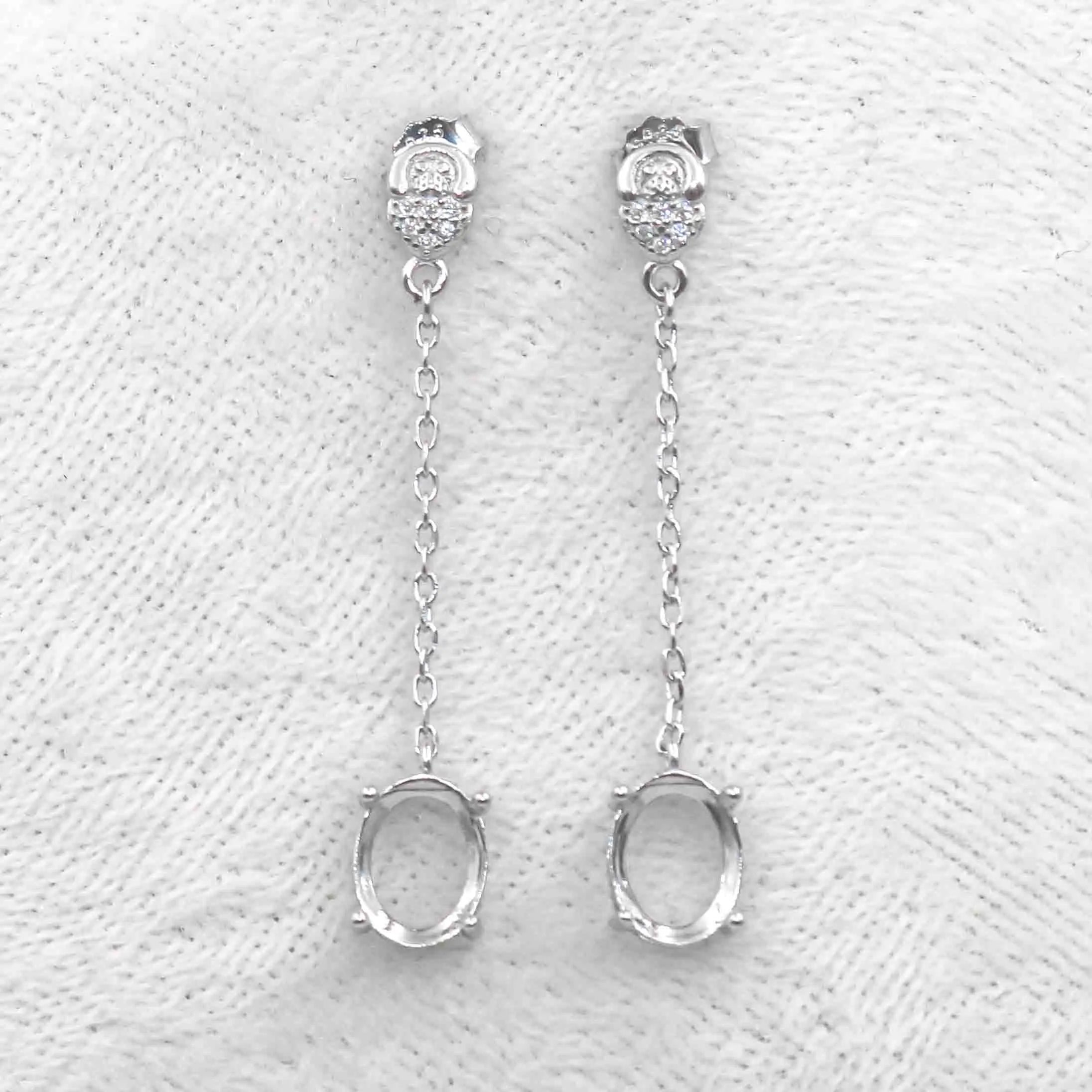 Sterling Silver 7*9mm Semi Mount Line Earrings Empty Support Blank Claws Setting S925 Base Without Center Stone for DIY Inlay