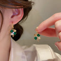 Silver Needle Diamond Emerald Clover Earrings Fashion Temperament Baroque Stud Earrings Design Earrings Women