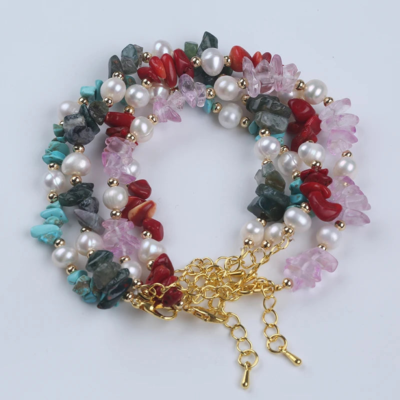 Wholesale Irregular Colorful Chip Natural Stone  Bracelets Healing Gravel Crystal Gemstone Bracelet for Women and Girls