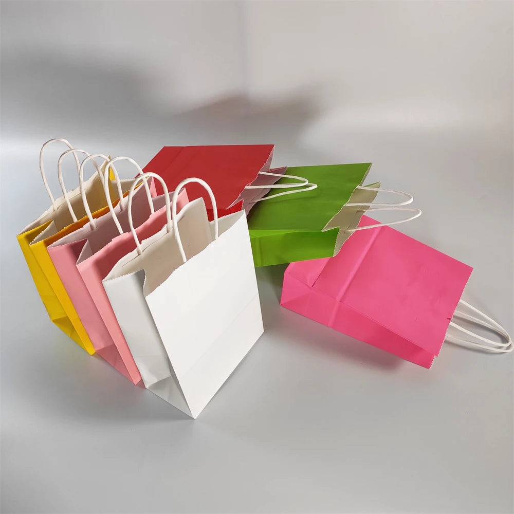 Colored Paper Bags with Handles Bulk 15*8*21cm 500Pcs Gift Bags Bulk Brown Kraft Paper Bags for Retail Party Shopping Favor