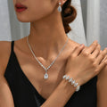 Wholesale Accessories: Elegant Water Drop Zircon Rhinestone Jewelry Set - Necklace Earrings Bracelet
