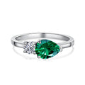 Dylam Top End Collection Rhodium Plated 925 Sterling Silver Rings Diamond Sparkling Tear Oval Emerald Two Stone 5A Zirconia Ring