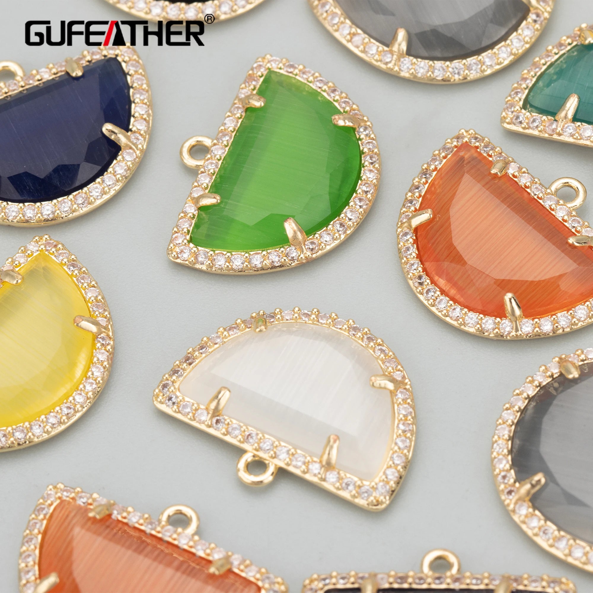MD06 18K Gold Plated Brass Jewelry Accessories Nickel Free Copper DIY Pendants with Natural Stone Charms 4pcs/Lot