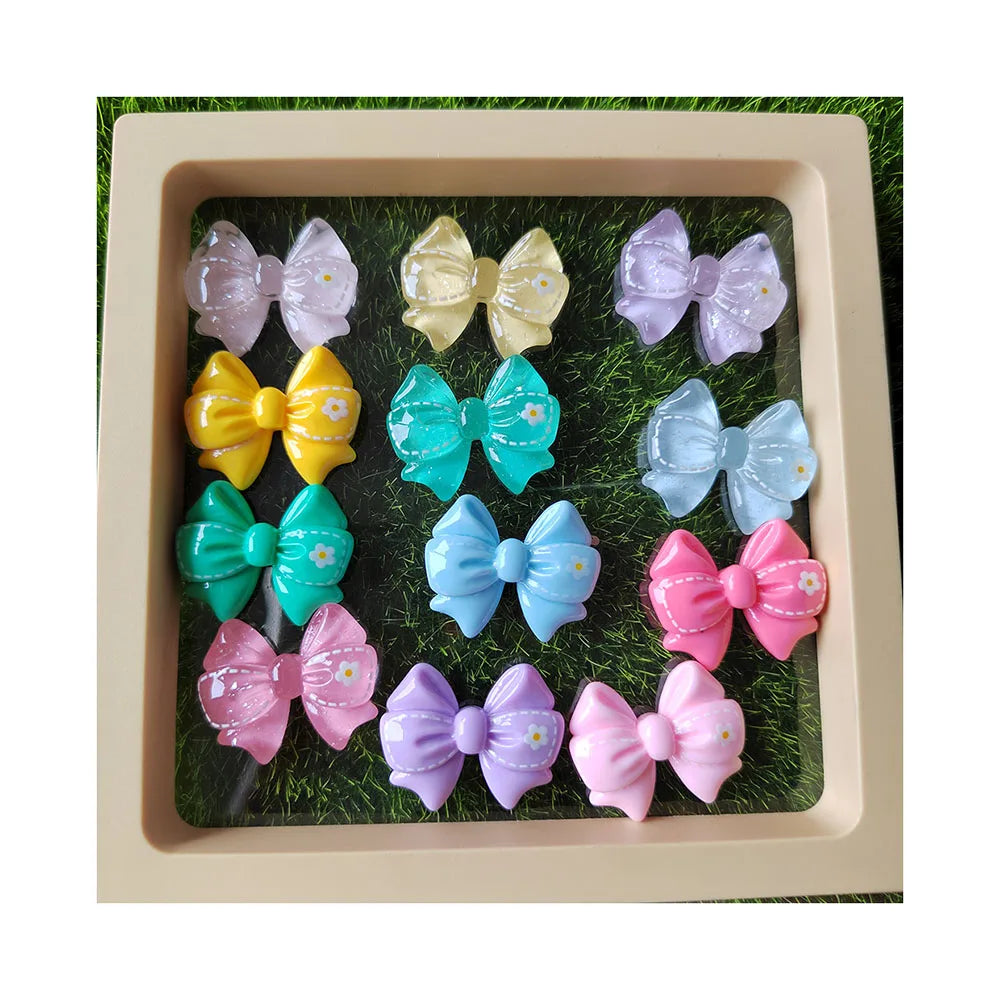 100Pcs/Lot 3D Daisy Flower Bow Nail Charms Colorful Bowknot Resin Flatback Cabochons Embellishments for Manicure Crafting DIY