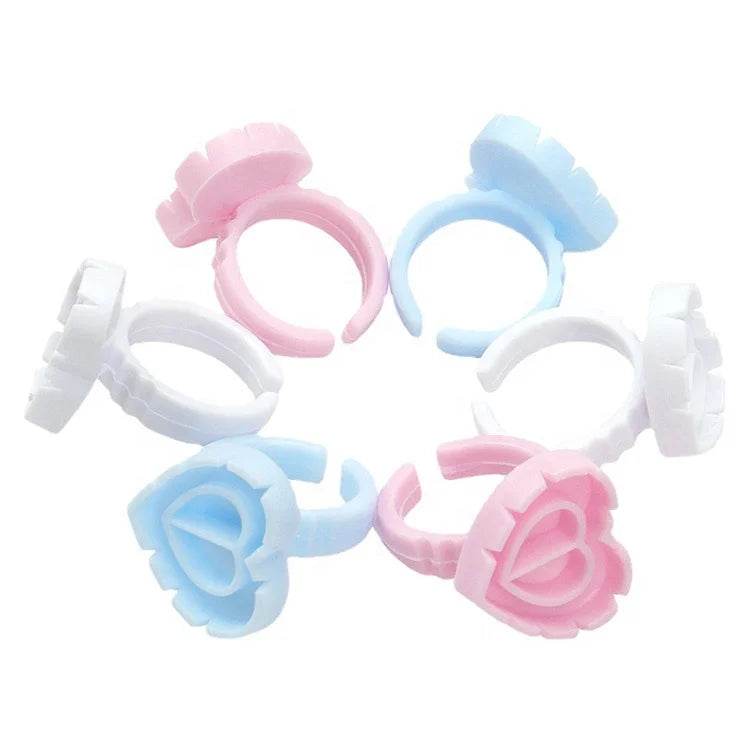 New Arrival Disposable White pink Heart Shape Plastic Lash Extension Blossom Cup Holder Eyelash Glue Rings