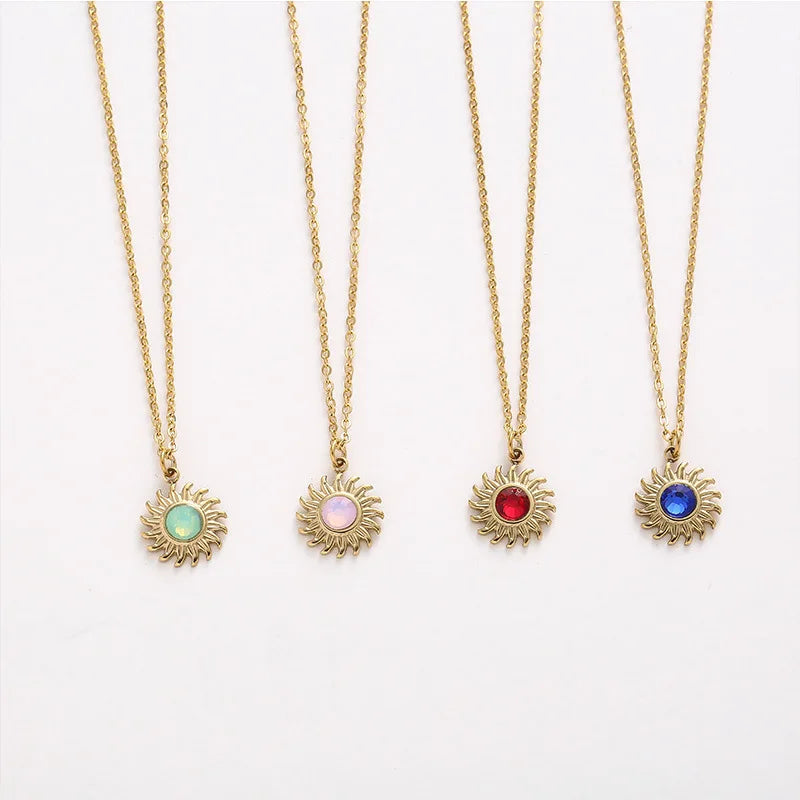 Tarnish Free Jewelry 18k Gold Plated Stainless Steel Chokers Necklace Fashionable Multicolor Zircon Sunflower Pendant Necklace