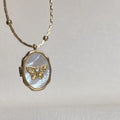 Fashion Jewelry Vintage Gold Plated Round Bead Chain Pearl of Shell butterfly Projection Picture Photo Locket Pendant Necklace