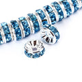 Wholesale Custom 4mm 6mm 8mm 10mm Gold/Silver Aquamarine Color Rhinestone Rondelle Spacer Beads for Jewelry Making 100pcs/Bag