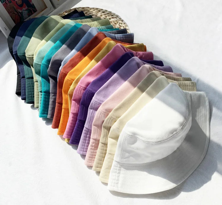 The New Korean Version of the Simple Fisherman Hat Solid Color Front and Back Two Sides Pure Cotton Portable Sunscreen Sun Hat