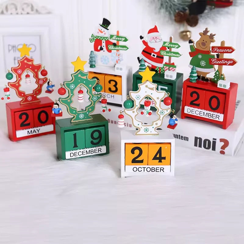 Christmas Calendar Santa Clause Elk Snowman Wooded Count Down Calendar Ornament Home Desktop Decors New Year Gift