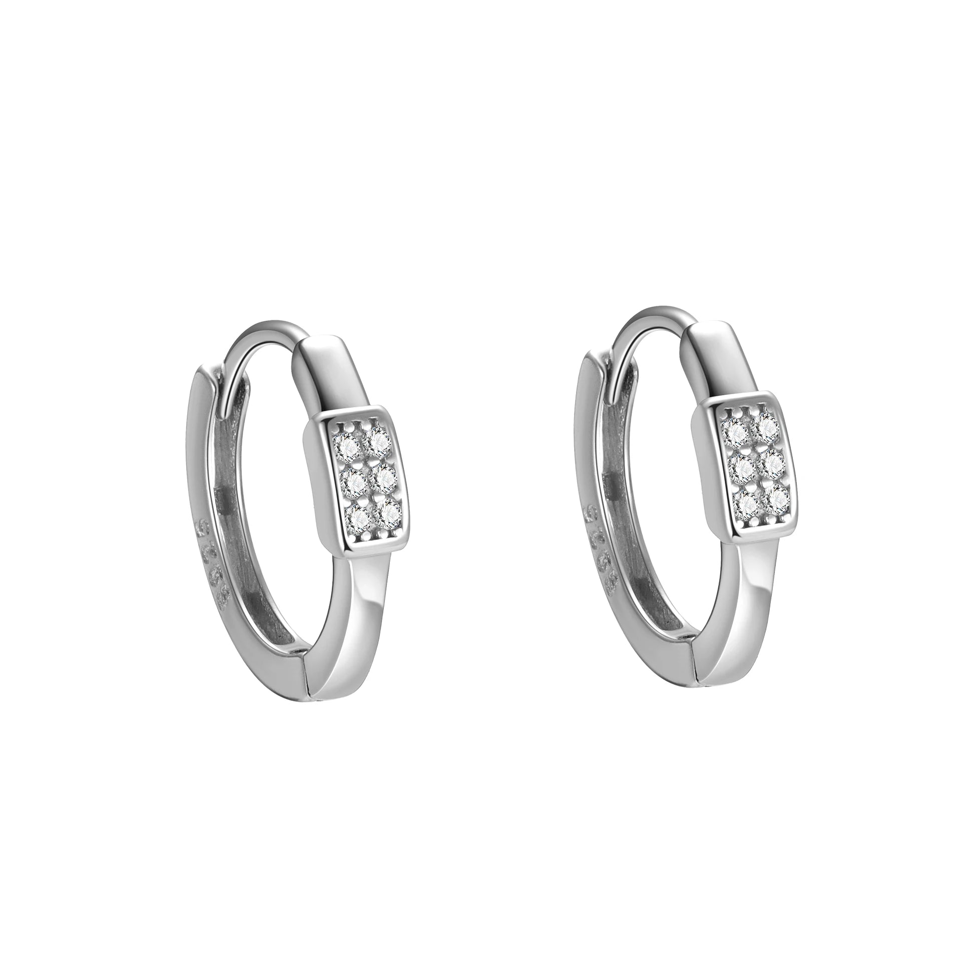 Simple Hoops 925 Sterling Silver Geometric Square Tiny CZ Zircon Earrings Set for Women Wholesale Trendy Fine Jewelry