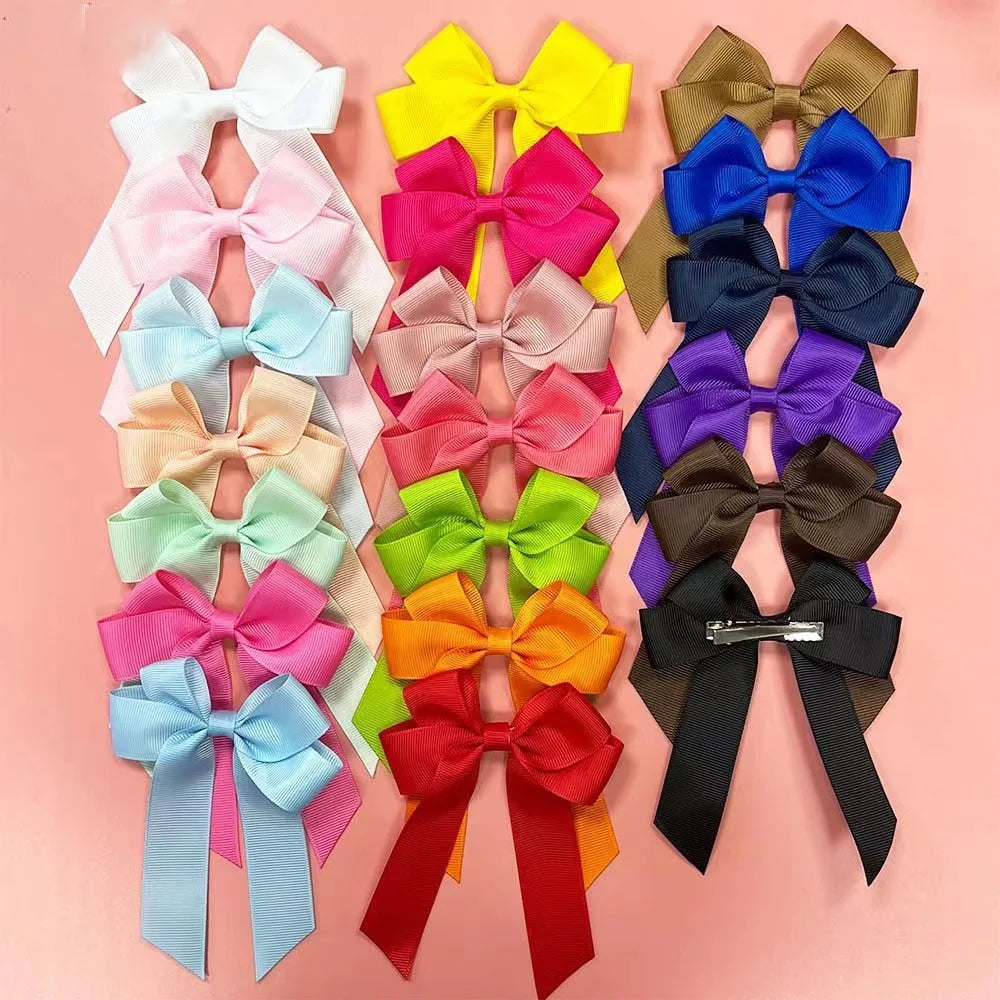 Wholesale Customized Handmade Large Grosgrain Ribbon Bows Boutique Hair Accessories with Long Tail Hair Clip for Kids