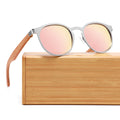 Newest Round Woman Wooden Bamboo Natural Polarized Sunglasses Pink Mirror Luxury Shades  2022