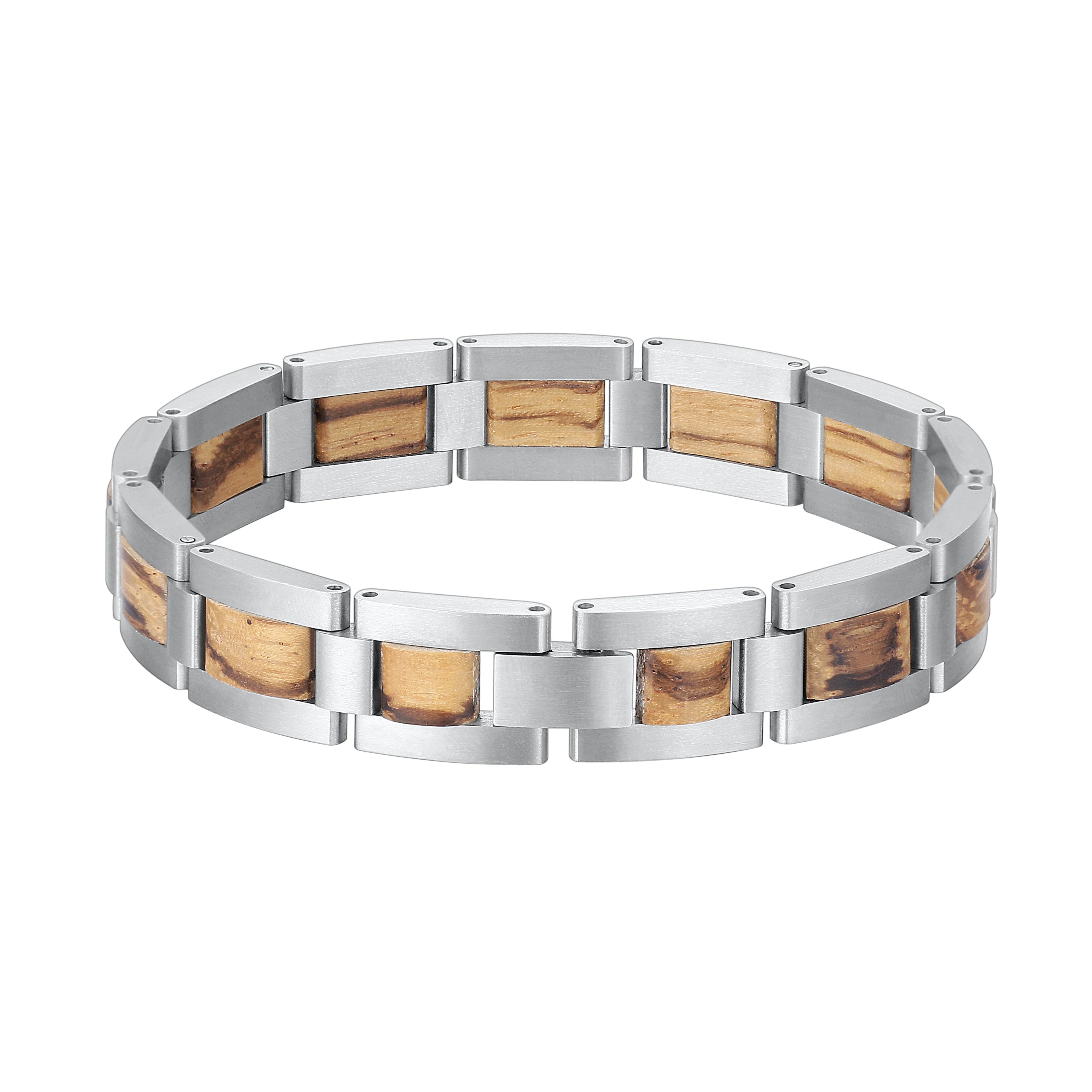 Great Gift for Men Stylish Stainless Steel and Wood Combined Wooden Bangle Jewelry Fashion Zebra Wood Bracelet