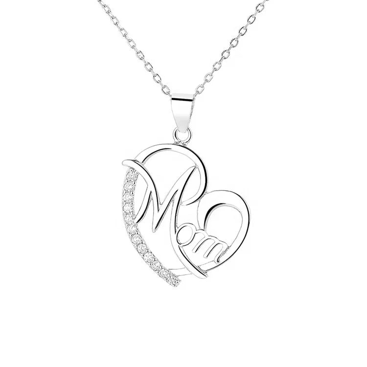 Real Silver Customized Heart Shape Pendant for Mom Gift Charm Necklace for Mother's Day