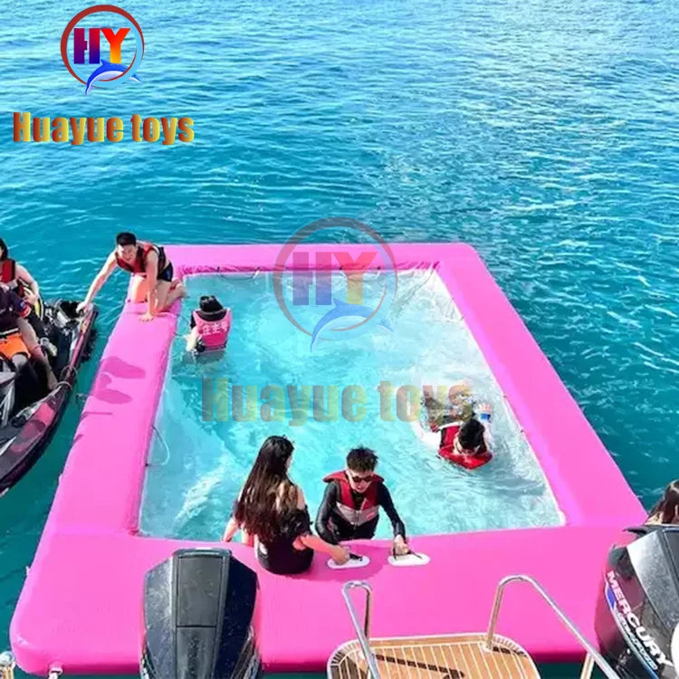 Pink New Style Double Layer 6x4m Yacht Pool Float Ocean Inflatable Sea Swimming Pool With Net and Chair