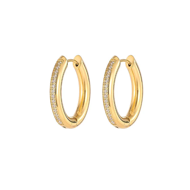 Luxury Niche 14k Gold Plated Stainless Steel Hoop Earrings Zircon Geometric Stud Earrings for Women