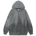 2024 Winter New Designs Washed Zipper Hoodie for Man Gray Embossed Hoodies Custom Stone Wash Zip up Hoodie