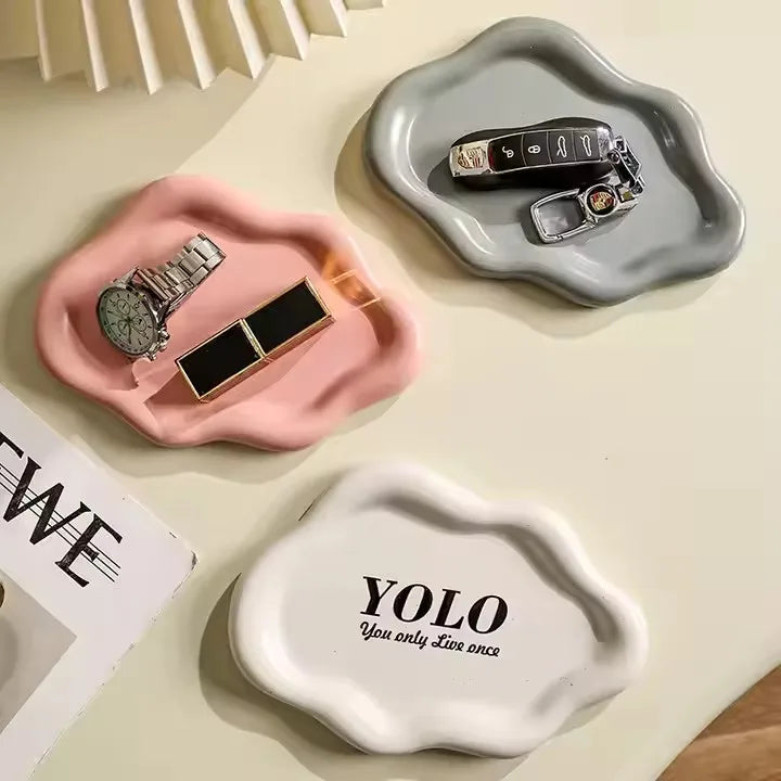 Wholesale Ceramic Porcelain Jewelry Storage Tray White Pink for Kitchen Bathroom Use Dishwasher Safe