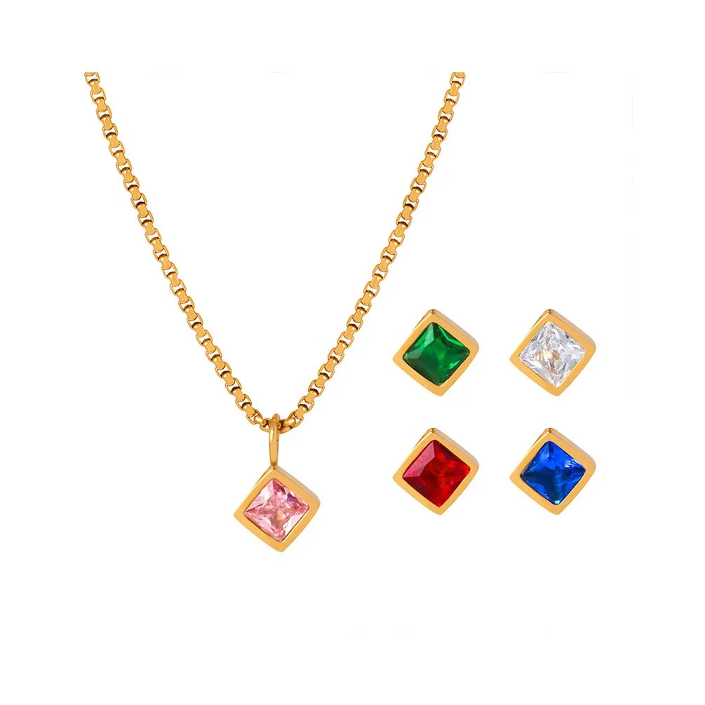 Alin Custom Single Big Diamond Pendant Moissanite Colorful Stones Charm Stainless Steel Necklaces for Best Friends
