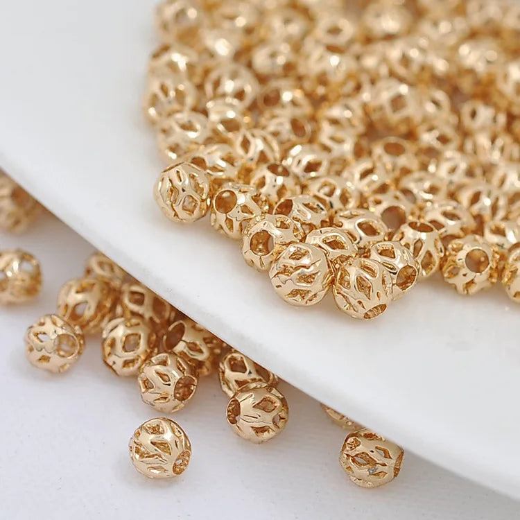 Hollow Gold Beads Brass Large Hole Beads Filigree Spacer Beads for Jewelry Making Supplies 4mm 5mm 6mm
