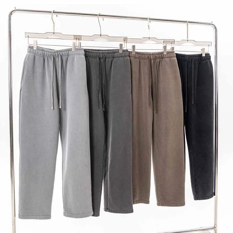 Men's  Cotton Sweatpants Mid Fleece Terry Embroidered Sun Faded Graphic Baggy Loose Wide Leg Straight Pants Flat Front