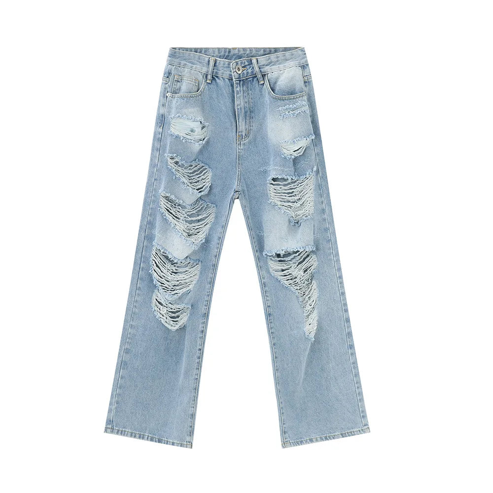 2025 Men's Ripped Jeans Blue Fashion Wholesale Light Blue Jeans Ripped Boyfriend Jeans