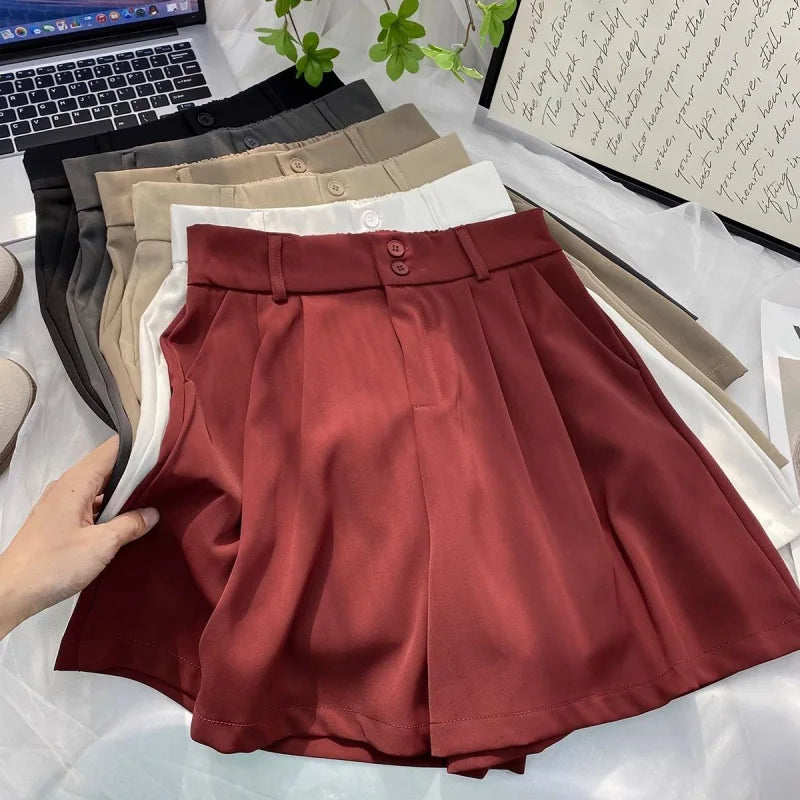 2024 Women's Summer Thin Style Wide-leg Shorts Black New High Waist Casual All-match Slimming Wide Leg Hot Short Pants